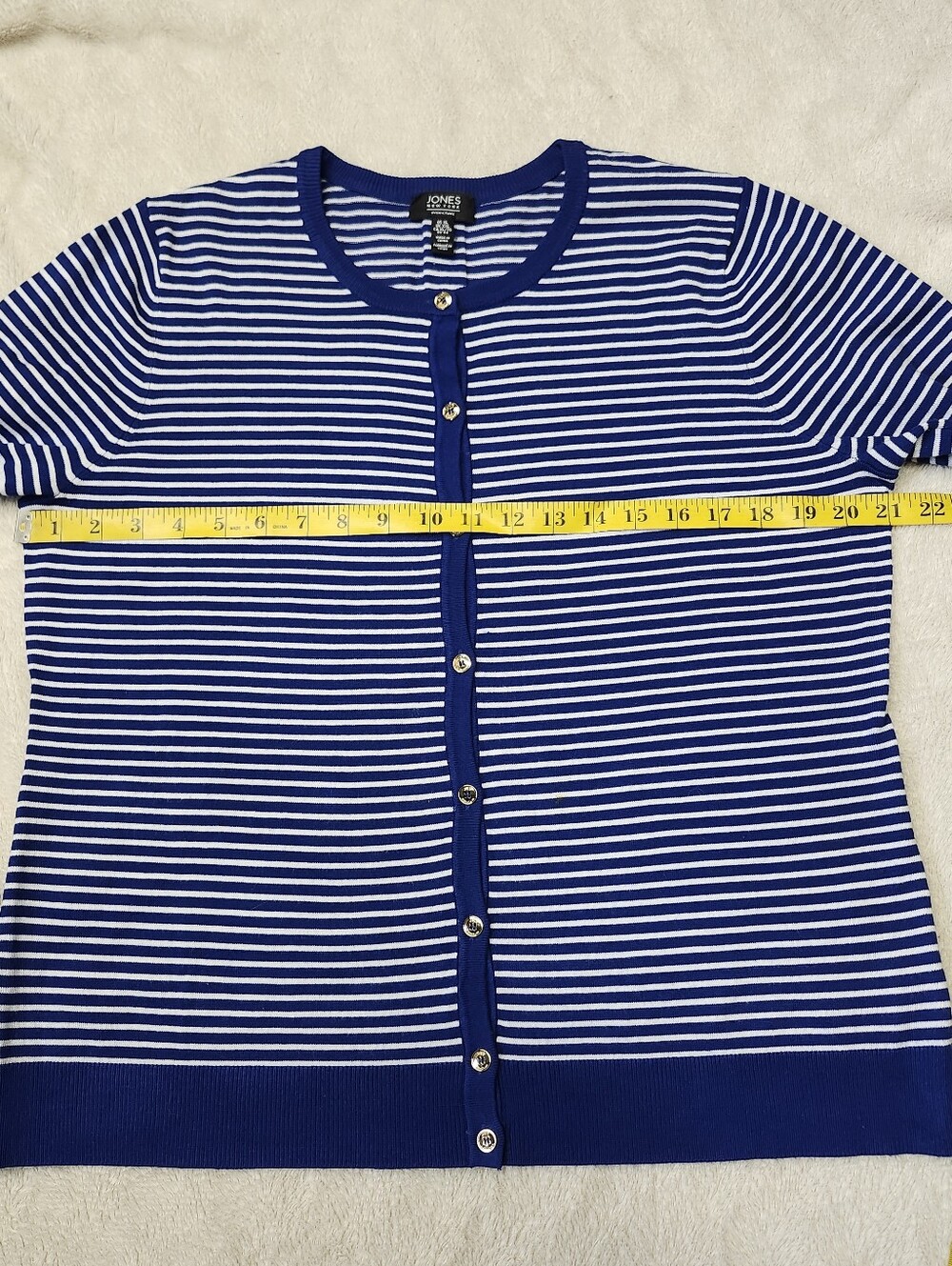 Jones New York Women's Long Sleeve Button Up Knit Cardigan Size XL Blue White - Picture 8 of 11
